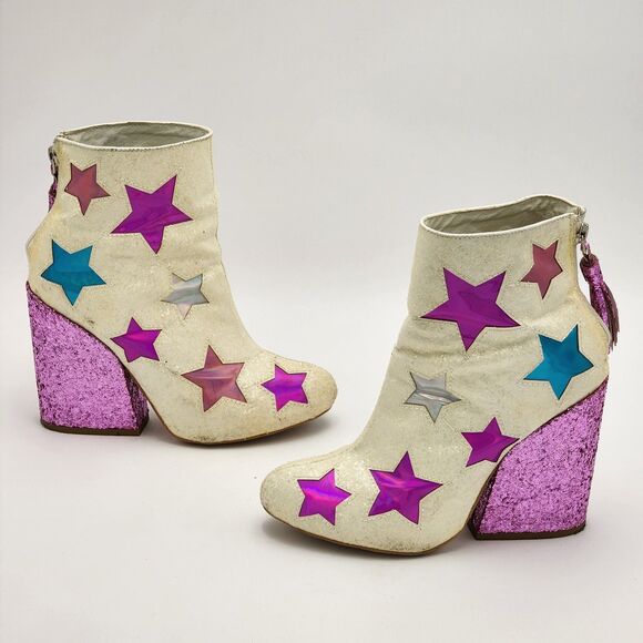 YRU Jem Star Metallic Stars Glitter Ankle Boots Size 8 HTF - Picture 5 of 9
